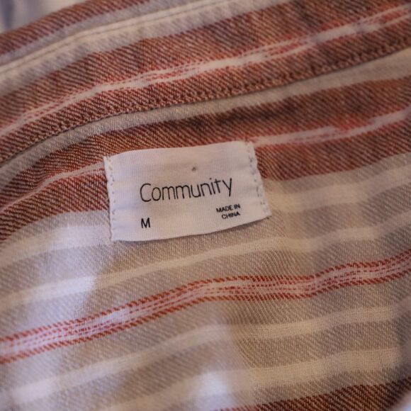 Aritzia Community Linen Striped Button Up Top Sz M - Picture 3 of 5